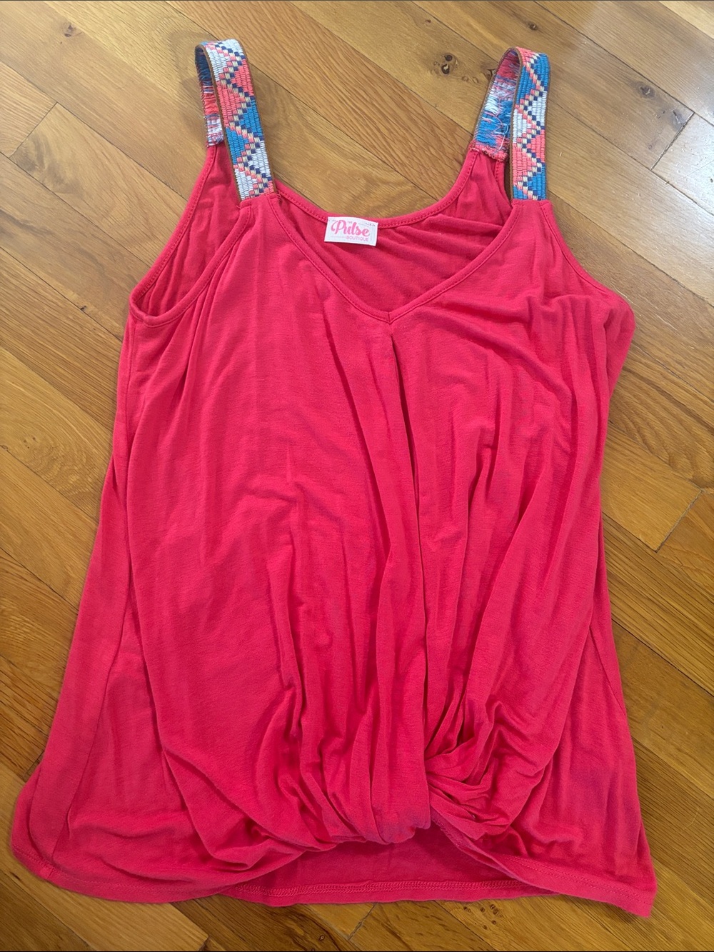 Pulse Coral Pink Tank with Patterned Aztec Straps